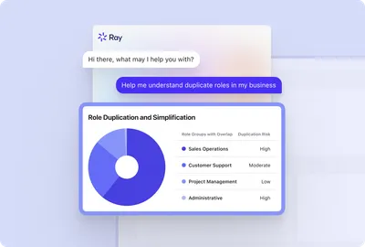 Product image of Beamery AI Agent Ray being asking to provide insights into duplicate roles and how to simplify them