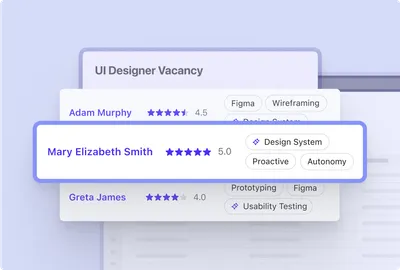 Product image of Beamery Talent CRM showcasing CRM Profiles with top skills against a vacancy to reduce bias and improve diversity